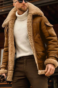 Herrenjacke mit Fellkragen – Braun