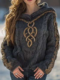 Cypriana – Eleganter Strick Pullover Mit Kapuze – Grau