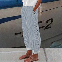 Sera™ - Gestreifte Hose mit Knopfleiste – Hellblau