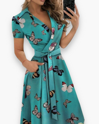 Damen Elegantes Kleid mit Gürtel | Midi – Schmetterling