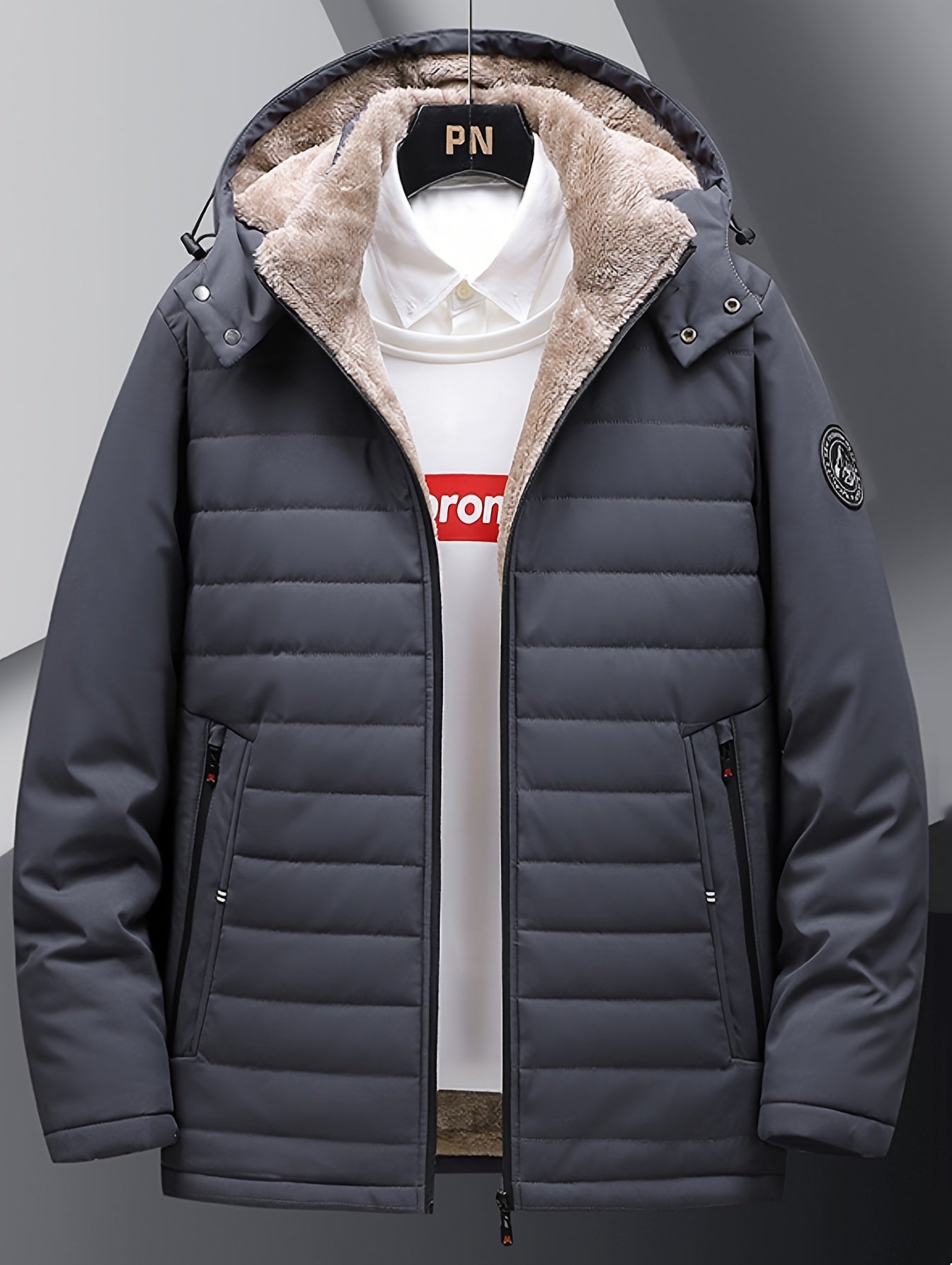 Teun | Warme Herren-Fleecejacke mit Kapuze & Reißverschlusstaschen, Winddicht für Herbst & Winter