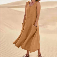 Tina™ - Sommer Leinenkleid – Braun