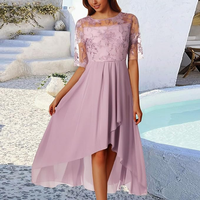 Damen 3/4 Ärmel Rundhalsausschnitt Kleid | Mini – Rosa