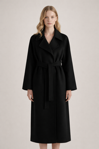 Shulamit - Eleganter Langarm Mantel Mit Gürtel – Schwarz