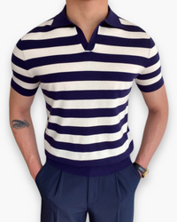 Herren Klassisches Polo Shirt | V-Kragen Poloshirt – Gestreift