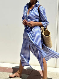 Géraldine | Leichte und stylische gestreifte Robe – Blau