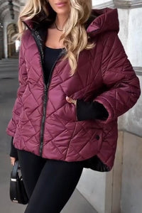 Lara | Elegante Damen Jacke mit Kapuze lässig & modern – Bordeaux