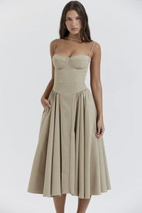 Rieke | Strukturiertes Maxikleid mit Frische-Effekt – Khaki