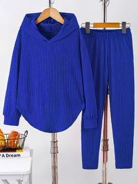 Berenika – Lässiges Kapuzen Top And Leggings – Blau