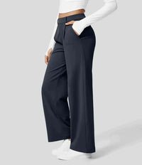Palazzo Hose für Damen - Sommerliche Business Stoffhose mit Weitem Bein – Blau