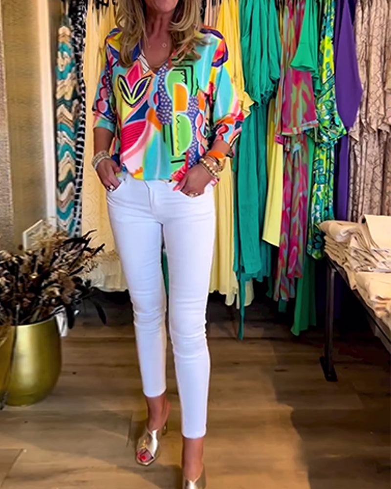 Heidi-Mode | Bunte Langärmlige Bluse mit Print