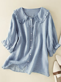 Blusenshirt für Damen - Luftiges Oberteil mit Rüschenkragen für Sommer – Blau