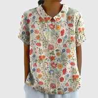 Elke | Damen Bluse Blumenkragen Kurzarm Romantic Feminin Sommer – Hellrosa mit Blumenmuster