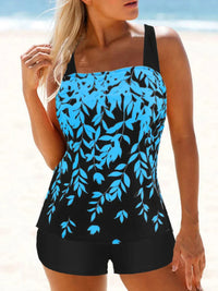 Heidi-Mode | Hochtaillierter Tankini mit Blattdruck – Schwarz Blau