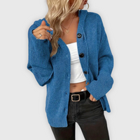Susy | Eleganter Langarm-Hoodie mit Knopfdetails – Blau