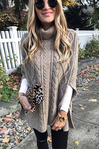Lasilira | Khaki Cape-Pullover mit Hohem Kragen – Khaki