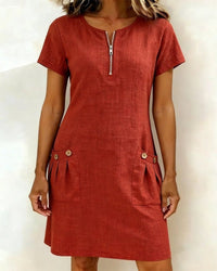 Girella - Luftiges A-Linien-Kleid aus Leinen – Rot