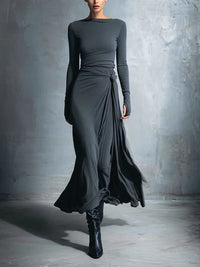 Emma | Damen Maxikleid mit seitlichem Knoten – Grau