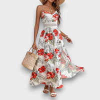 Caliora – Maxikleid mit tropischem Print – Rot