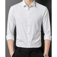 Herren Schlank Passform Kleid Hemd | Knopf Daunen – Weiß
