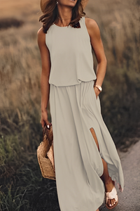 Layla Sommer-Kleid | Modernes ärmelloses Kleid mit Ausschnitt – Khaki