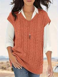 Yana Sommerpullunder | Eleganter ärmelloser Pullover mit Zopfmuster und V-Ausschnitt für Damen – Orange