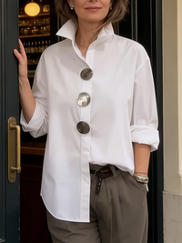 Mila | Bequeme Bluse mit lockerer Passform und Stehkragen – Weiß