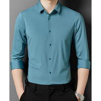Herren Schlank Passform Kleid Hemd | Knopf Daunen – Marine