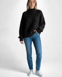 Eleganter Zopfstrick Pullover für Damen ohne Kapuze – Schwarz