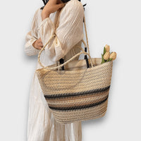 Noelle – Gestreifte Strohtasche für den Sommer – Beige