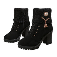Crissa™ – Damenstiefel mit Dicken Absätzen – Schwarz