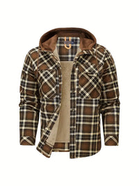 Keymirae | Warmer Fleece-Kapuzenmantel im Retro-Stil mit Karomuster für Herbst oder Winter – Dunkelbraun