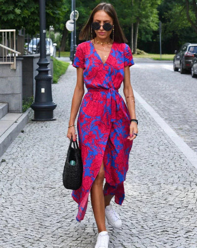 AMINA - LANGES WICKELKLEID MIT PRINT