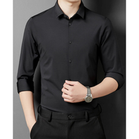 Herren Schlank Passform Kleid Hemd | Knopf Daunen – Schwarz