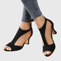Jana | Damen Sandalen Cut-Out Peep-Toe Absatz Modern Elegant Sommer – Schwarz