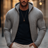 Men's Basic Solid Color Slim Fit Hooded Zip-up Knit Cardigan – Hellgrau