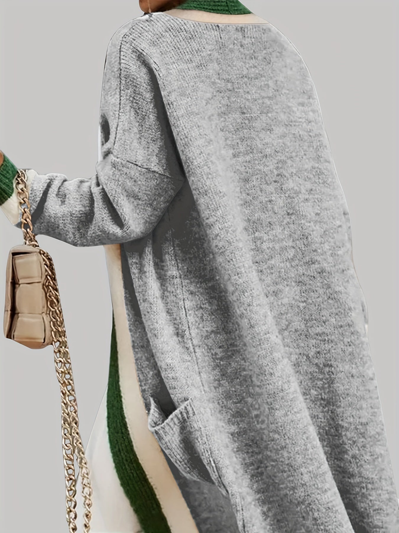 Leymira | Langer Cardigan mit Offener Vorderseite - Farbkontrast-Design