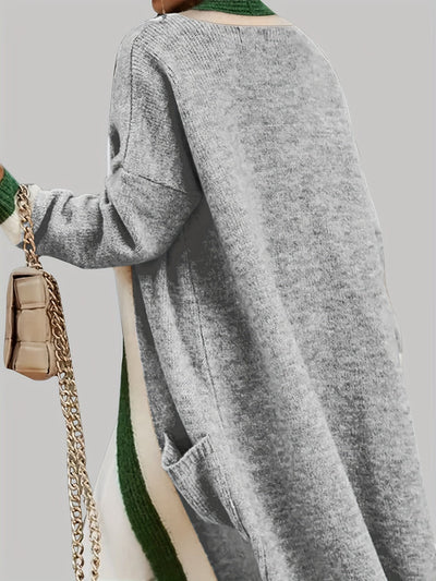 Leymira | Langer Cardigan mit Offener Vorderseite - Farbkontrast-Design