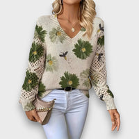 Aurelia – Eleganter Pullover mit Blumendesign – Grün