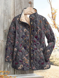 Damen Vintage Blumenmuster Freizeit Steppjacke – Mehrfarbig