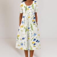 Annette™ | Elegantes bauchbedeckendes Kleid – Gelbe Blumen
