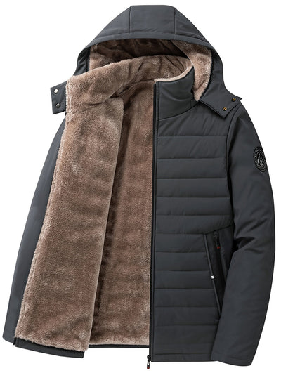 Teun | Warme Herren-Fleecejacke mit Kapuze & Reißverschlusstaschen, Winddicht für Herbst & Winter