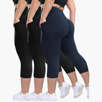 Capri-Leggings Set - Für Damen mit hoher Taille Sport – Schwarz/Schwarz/Marineblau