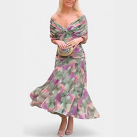 Lilian | Damen Off-Shoulder Abendkleid Elegant Festlich Feminin – Grün und Lila