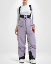 Wasserdichte Skihose für Damen mit hoher Taille und verstellbaren Trägern – Lila