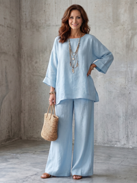 Prue | Oversized Tunika mit weitem Hosen-Set – Blau
