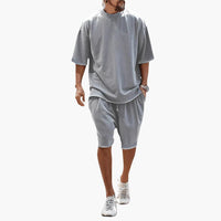 Herren Sommer Zweiteiler mit Kordelshorts und Oversize Shirt – Dunkelgrau