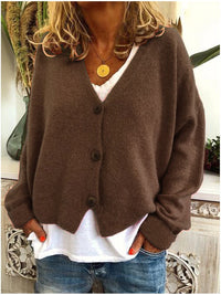 Strickjacke für Damen, Dicker Strick und lässiger Schnitt - Elvarine – Kaffee