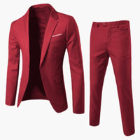 Herren Sommer Anzug Zweiteiler mit Revers und Flatfront Hose – Rot
