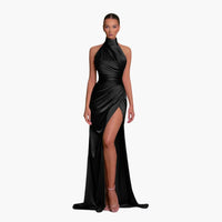 Glamouröses Satin Abendkleid - perfekt für Damen Gala Events – Schwarz